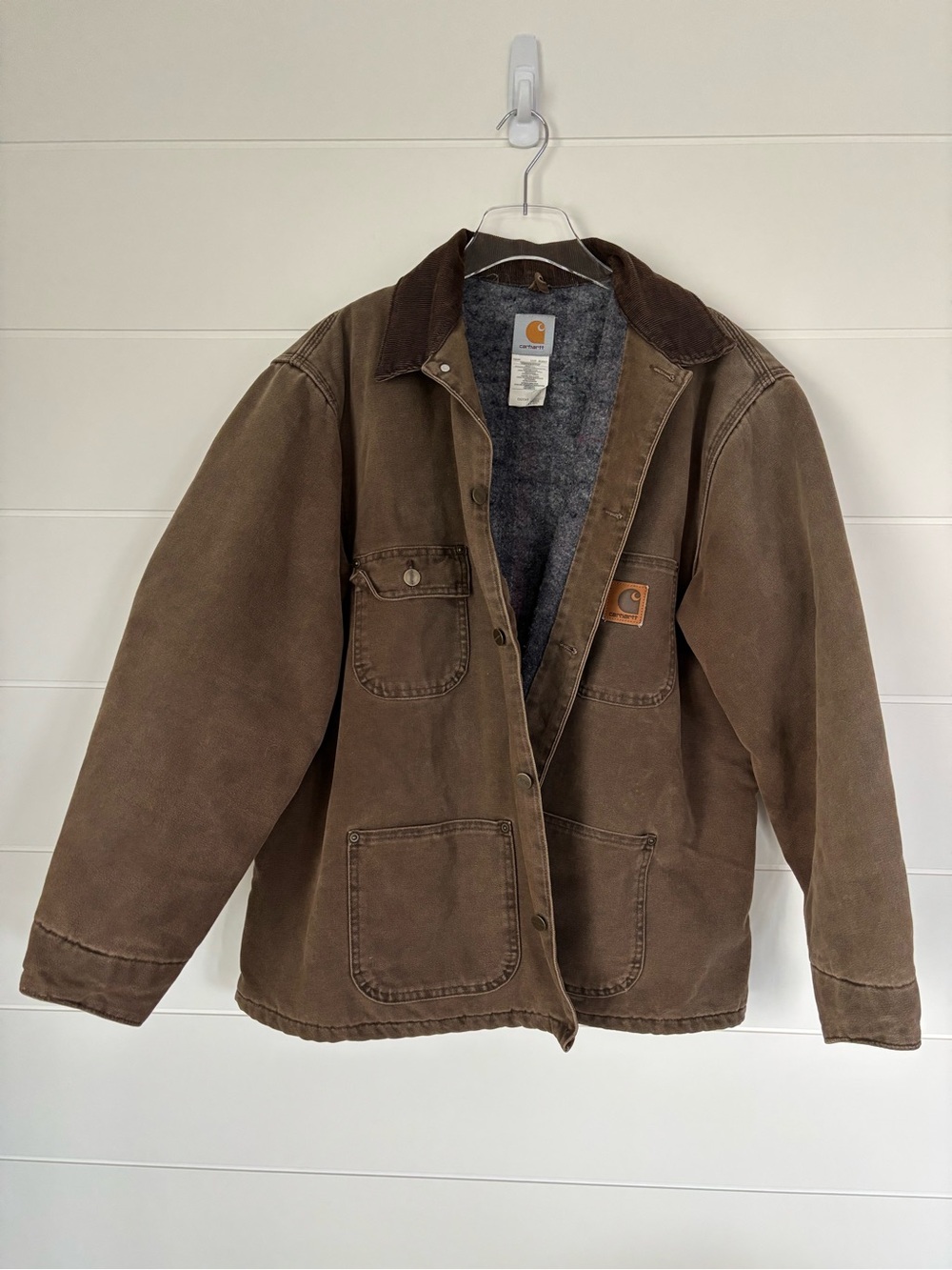 Vintage Carhartt Michigan Chore Coat in Brown with Corduroy Collar Size Large